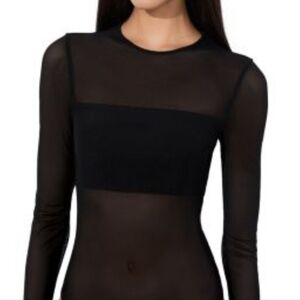 Klassy Network Black Bandeau With Sheer Mesh Thong Bodysuit